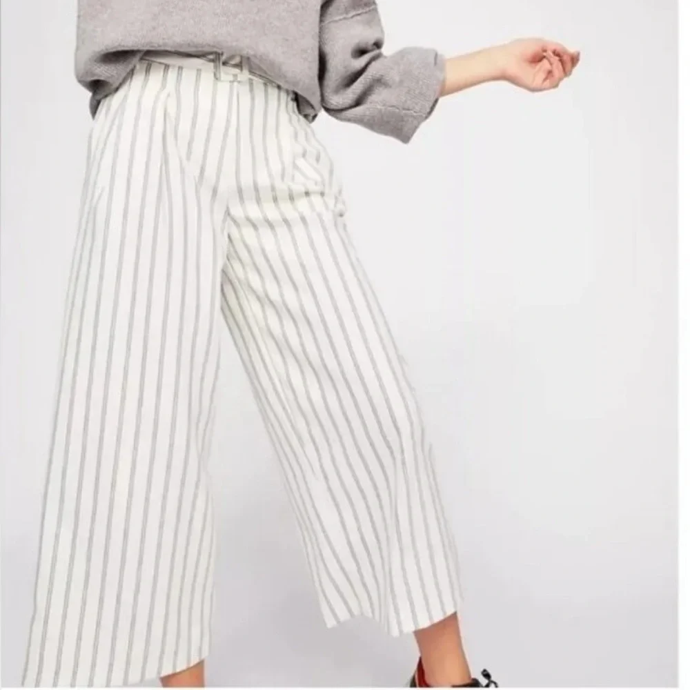 Free People Paperbag High Waisted Pinstripe Wide Leg Crop Pants